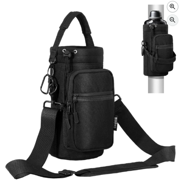 Nuovoware Magnetic Gym Bag Water Bottle Carrier Holder with Adjustable Shoulder Strap, 40oz Magnets Magnetic Gym Bag Bottle Pouch Sling, 2 Pocket Sling Neoprene Organizer Sleeve, Black